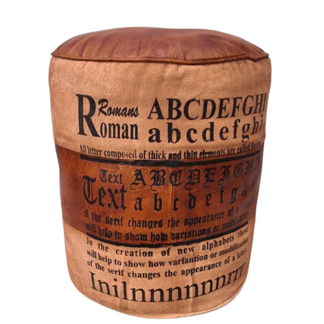 Roman Leather & Canvas Pouffee