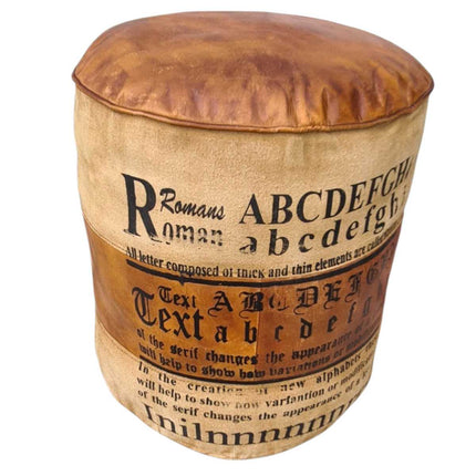 Roman Leather & Canvas Pouffee