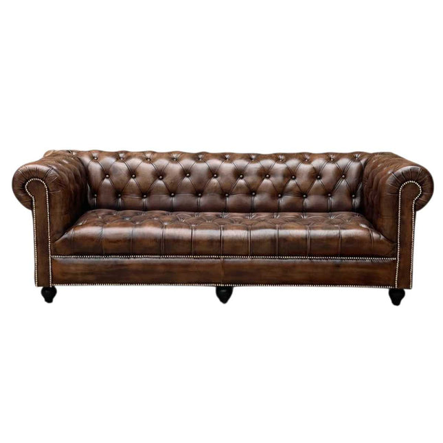 Oxford Leather Chesterfield Sofa ☆Cigar Brown