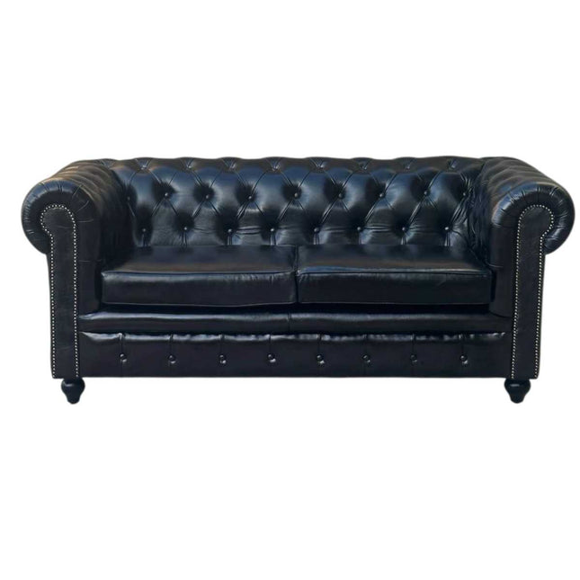 Worcester Leather Chesterfield Sofa ☆ Black