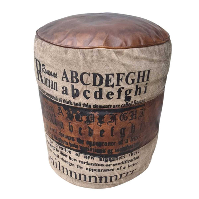 Roman Leather & Canvas Pouffee