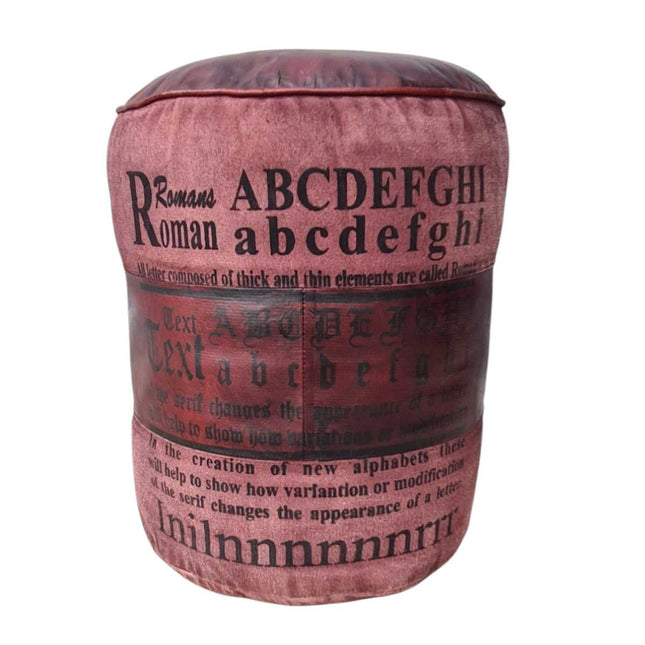 Roman Leather & Canvas Pouffee