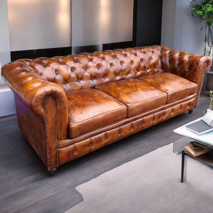Worcester leather Chesterfield Sofa ☆ Walnut Brown
